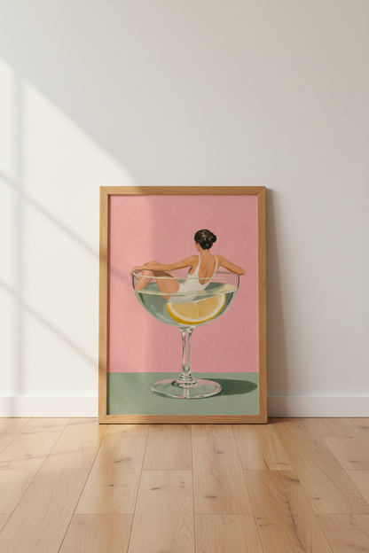 Pink Cocktail Wall Art | Martini Glass Fashion Poster | Trendy Bar Cart Decor