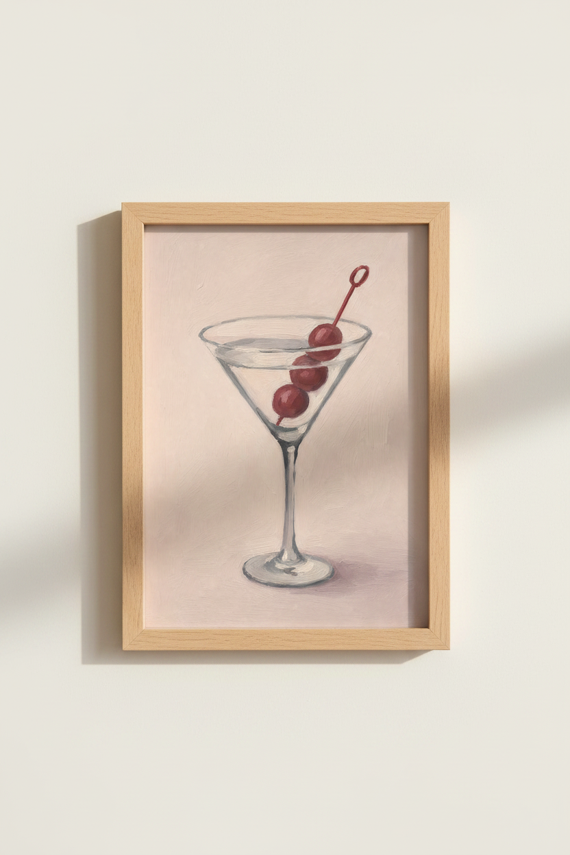 Martini Oil Painting Print | Cocktail Bar Cart Decor | Pink Aesthetic Poster