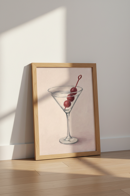 Martini Oil Painting Print | Cocktail Bar Cart Decor | Pink Aesthetic Poster