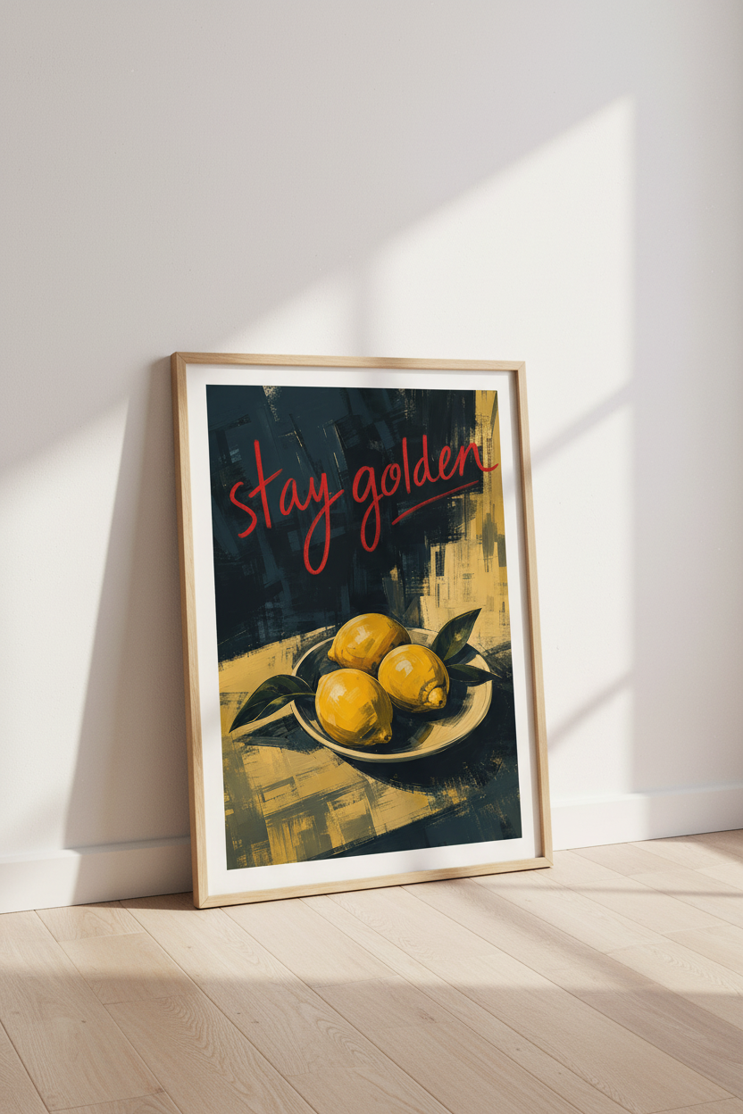 Citrus Fruit Wall Art | Bold Lemon Kitchen Decor | Stay Golden Modern Poster