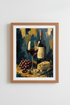 Abstract Wine Wall Art Print | Navy Blue & Gold Kitchen Decor | Modern Still Life Poster