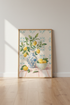 Lemon Still Life Wall Art | Mediterranean Kitchen Decor | Citrus Blue & White Poster