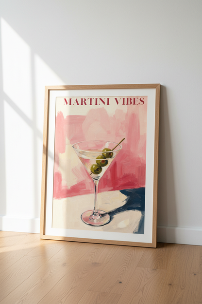 Pink Martini Poster | Modern Oil Painting Style, Kitchen &amp; Bar Cart Decor Art