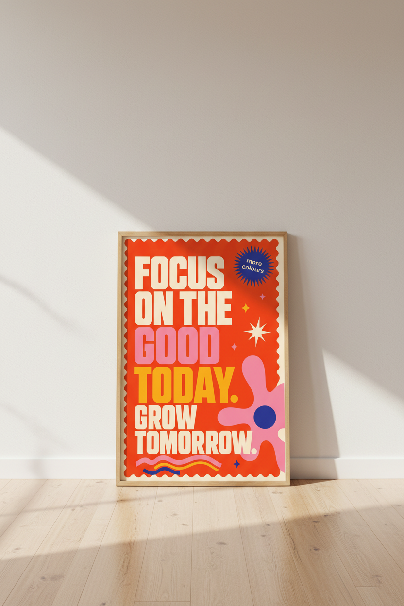 Retro Quote Wall Art Print | Focus On The Good Today | Colorful Office Decor