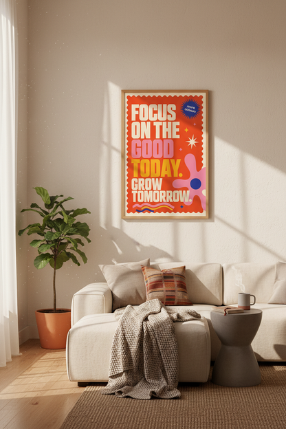 Retro Quote Wall Art Print | Focus On The Good Today | Colorful Office Decor