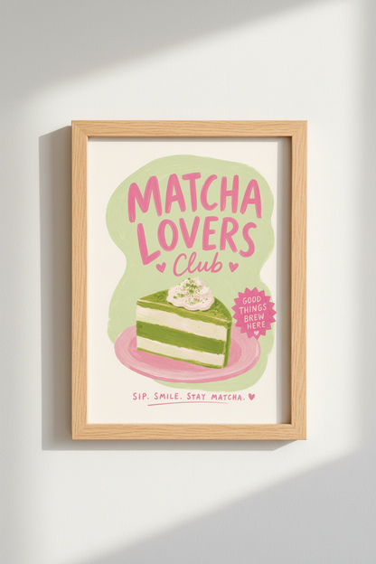Matcha Lovers Club Wall Art Print | Kitchen Cafe Decor | Aesthetic Pastel Poster