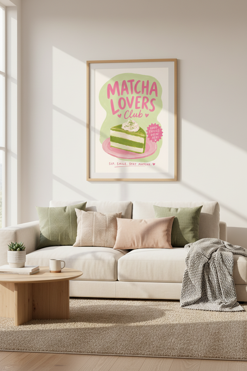 Matcha Lovers Club Wall Art Print | Kitchen Cafe Decor | Aesthetic Pastel Poster