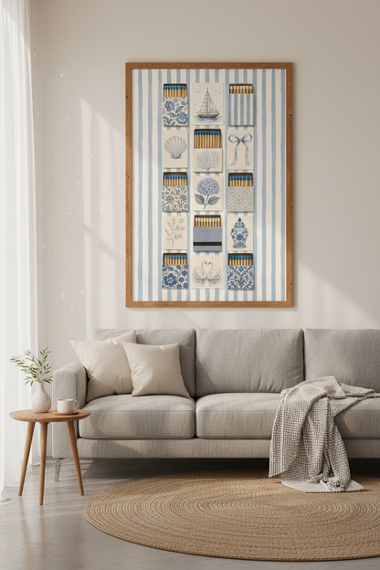 Coastal Blue Matchbook Art Print | Coastal Granddaughter Decor | Nautical Poster