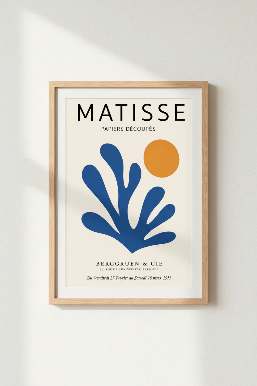 Matisse style poster | Abstract blue shapes, living room decor