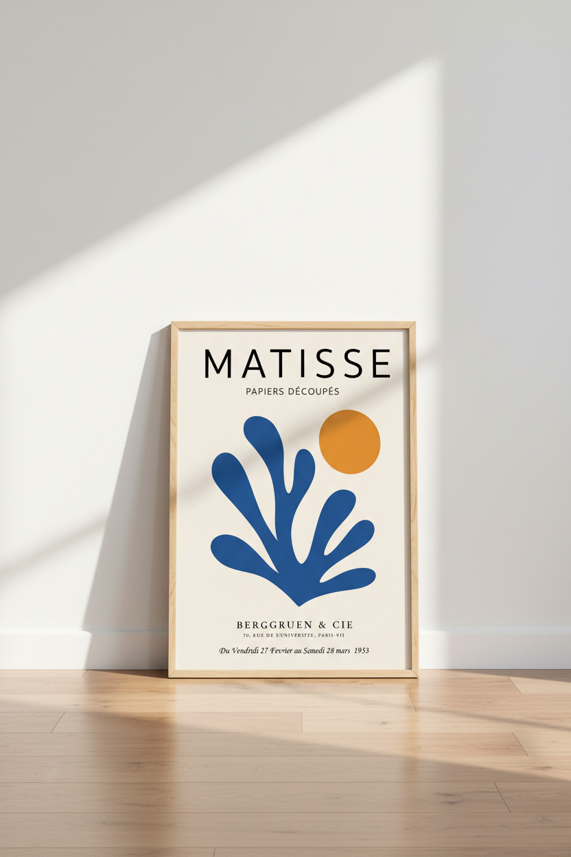 Matisse style poster | Abstract blue shapes, living room decor