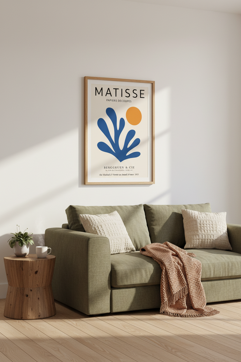 Matisse style poster | Abstract blue shapes, living room decor
