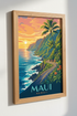 Maui Hawaii Travel Poster | Road to Hana Coastal Sunset Wall Art | Tropical Beach Decor