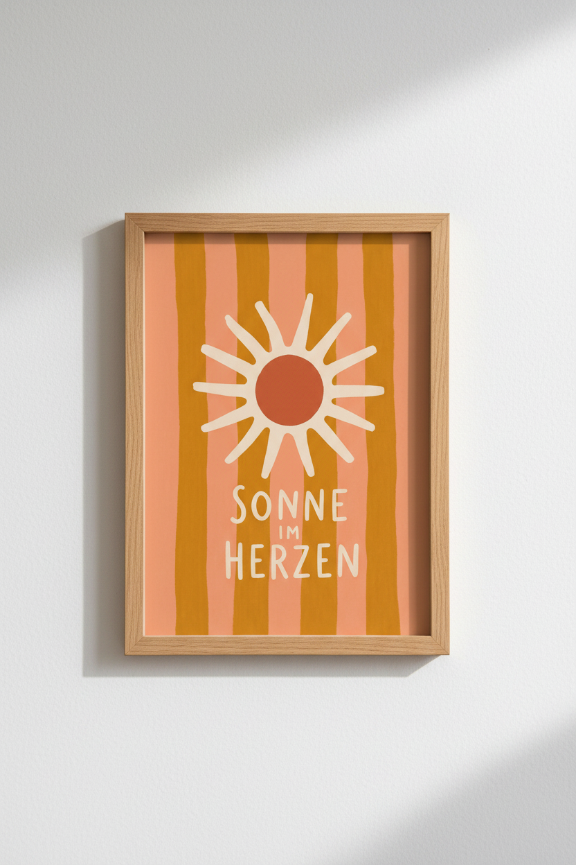Retro Sun Wall Art Print | Boho Nursery Decor | Vintage Sonne Im Herzen Poster