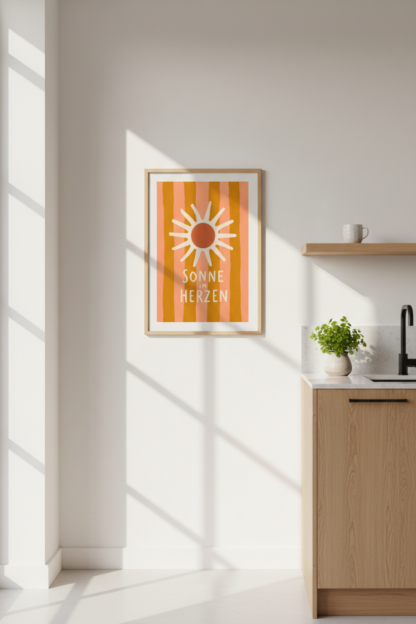 Retro Sun Wall Art Print | Boho Nursery Decor | Vintage Sonne Im Herzen Poster