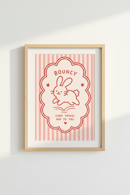 Kawaii Bunny Wall Art Print | Pink Nursery Decor | Cute Aesthetic Poster