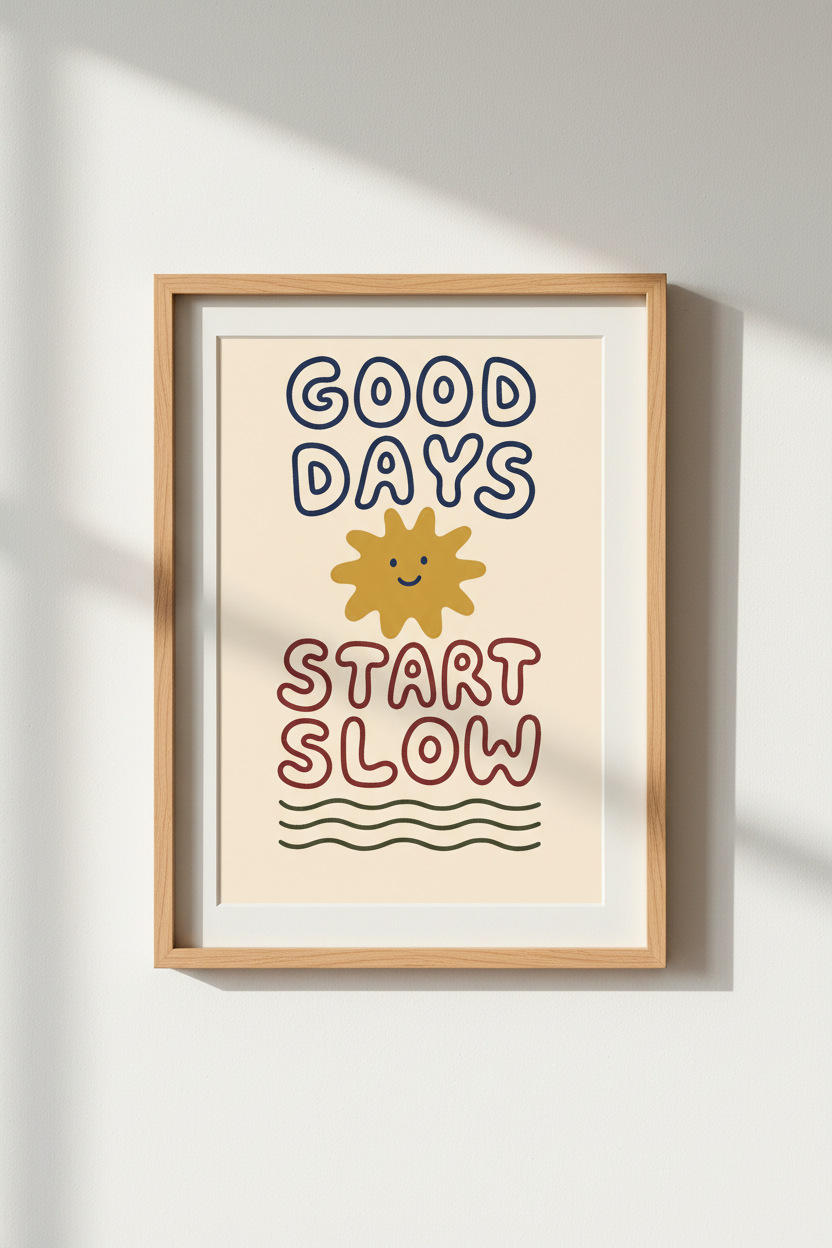 Retro Typography Wall Art | Colorful Good Days Poster, Modern Boho Home Decor