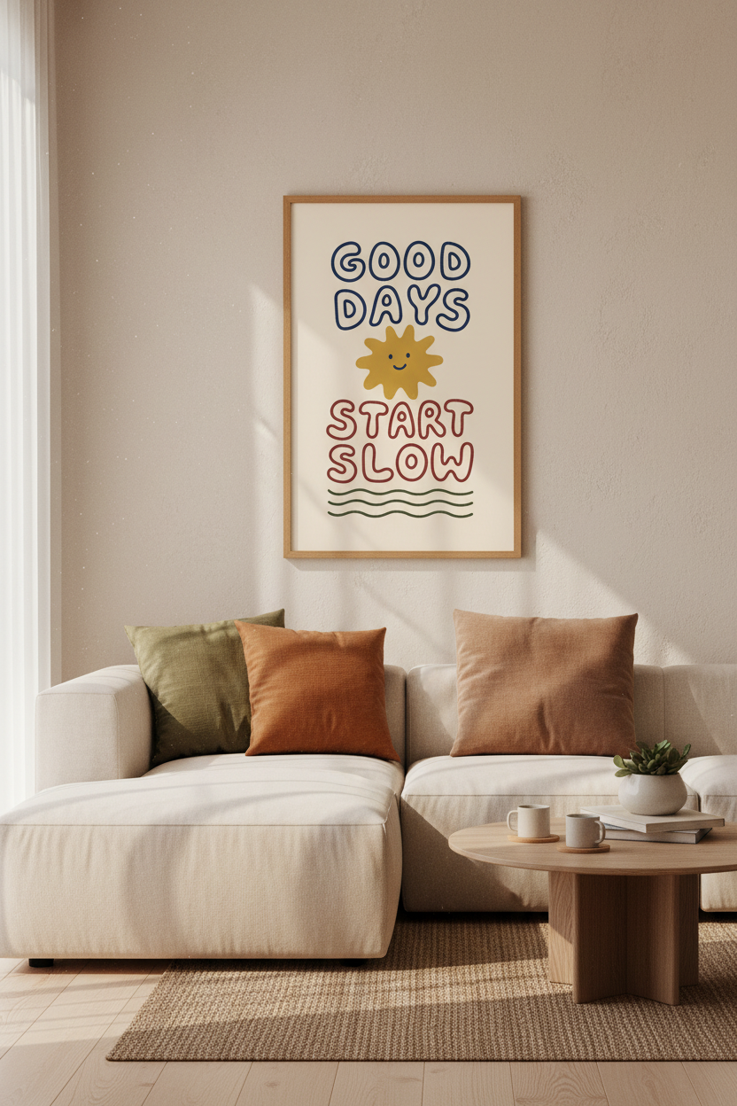 Retro Typography Wall Art | Colorful Good Days Poster, Modern Boho Home Decor