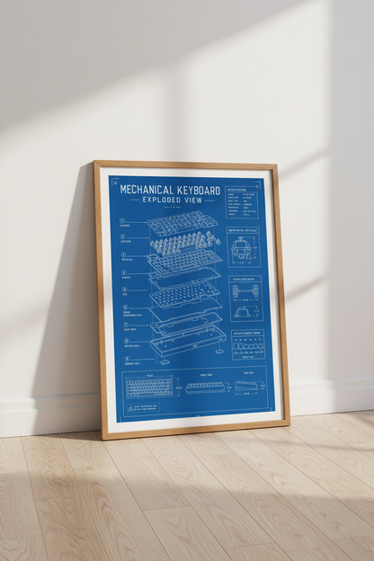 Mechanical Keyboard Blueprint Wall Art | Tech Office Decor | Gaming Setup Poster