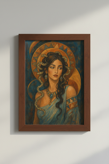Medusa poster print | Bohemian hues, warm amber tones | Living room decor