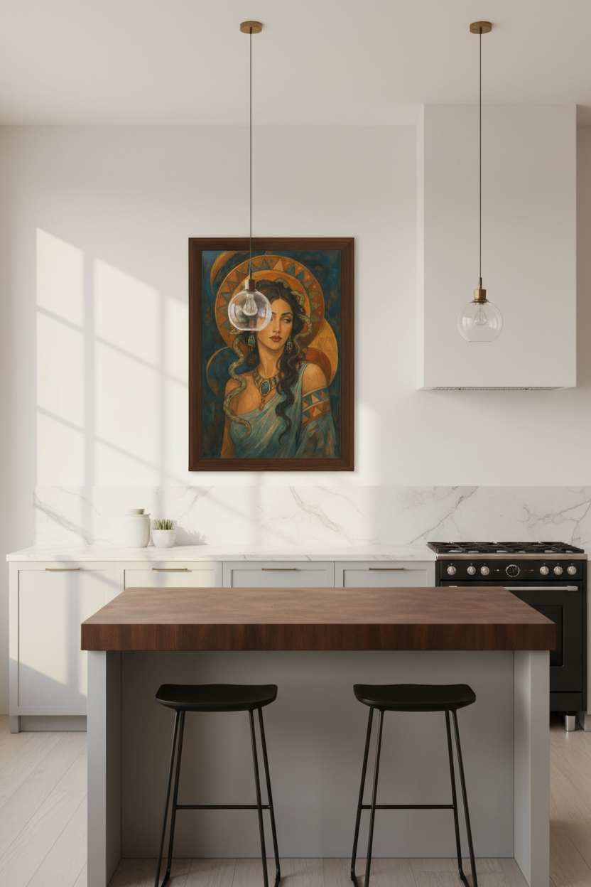 Medusa poster print | Bohemian hues, warm amber tones | Living room decor