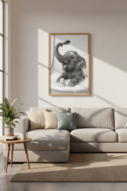 Elephant in Bathtub Art | Black and White Photography, Funny Bathroom Decor