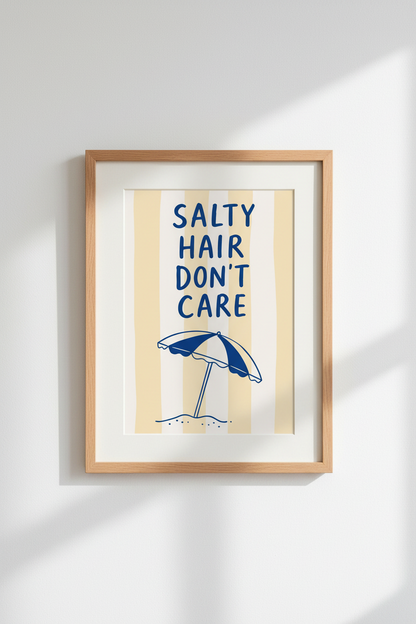 Coastal Beach Wall Art Print | Yellow Striped Summer Decor | Preppy Nautical Poster