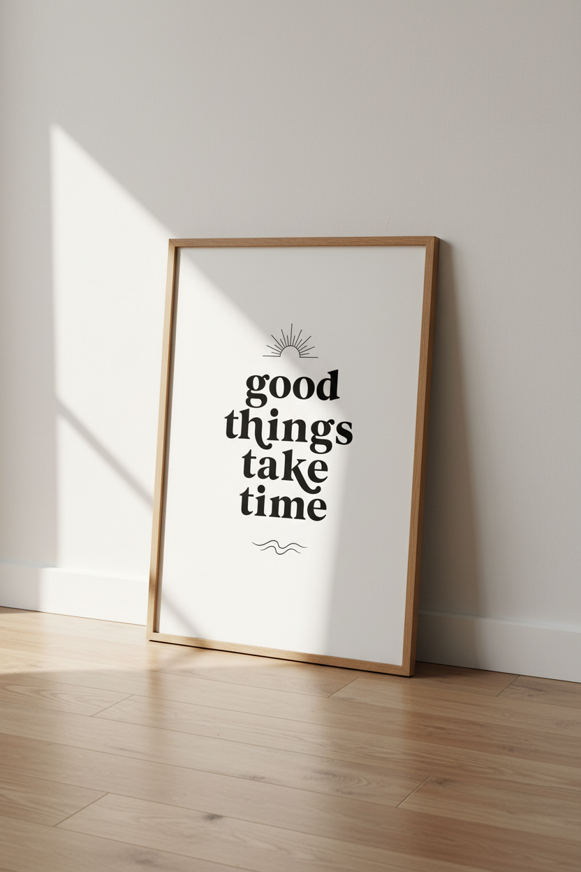 Good Things Take Time Art | Minimalist Quote Poster, Office Decor