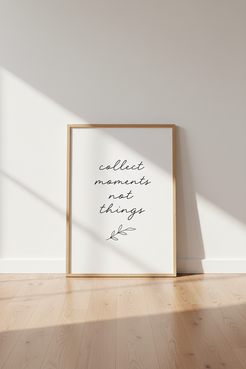Collect Moments Not Things Wall Art | Minimalist Quote Poster, Modern Home Decor