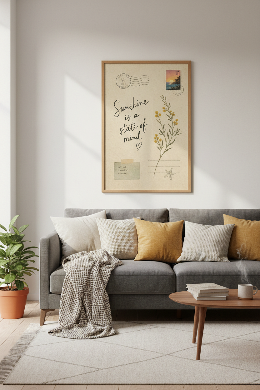 Vintage Postcard Art Print | Coastal California Boho Decor | Sunshine Quote Poster