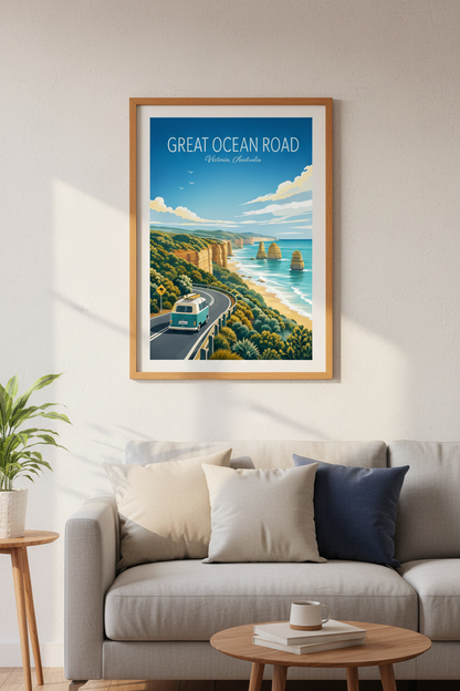 Great Ocean Road Australia Travel Poster | Coastal Landscape, Home Office Decor