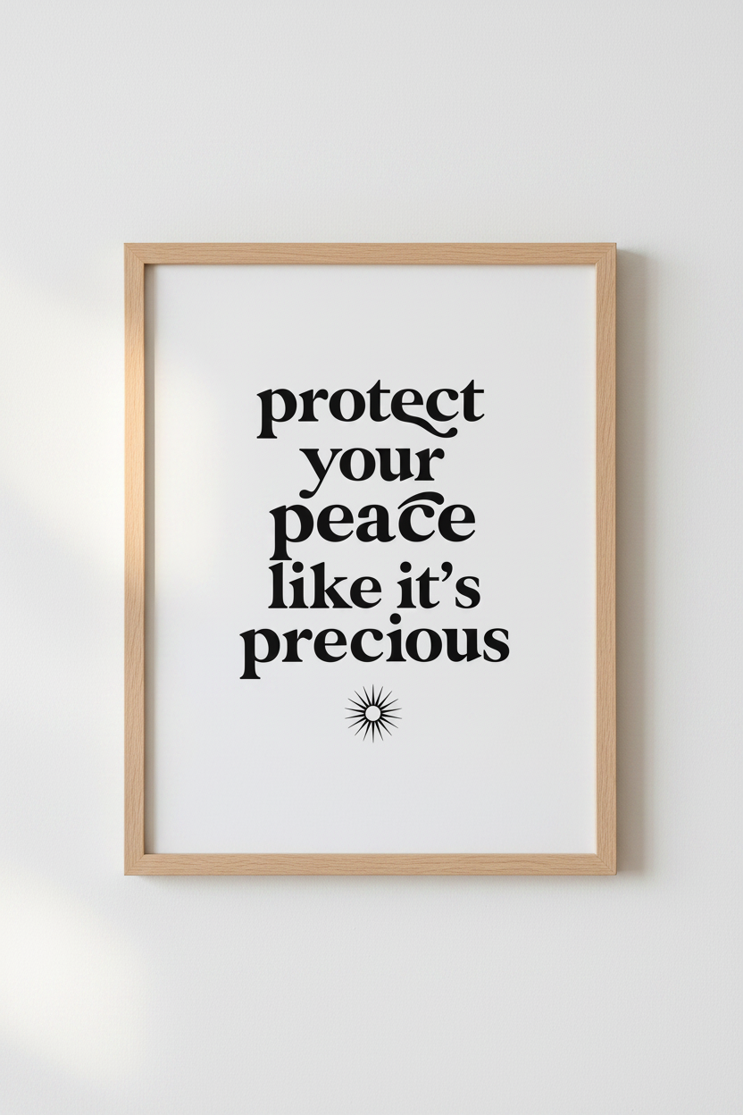 Protect Your Peace Wall Art | Minimalist Black &amp; White Quote Poster, Home Office Decor