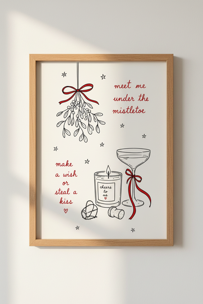 Red Christmas Poster | Mistletoe Holiday Wall Art, Festive Living Room Decor