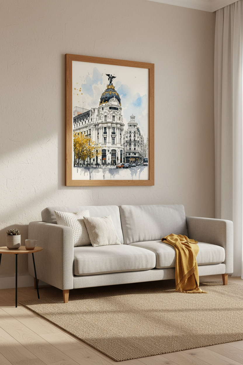 Madrid Metropolis Building Art | Spain Cityscape Watercolor | European Travel Poster
