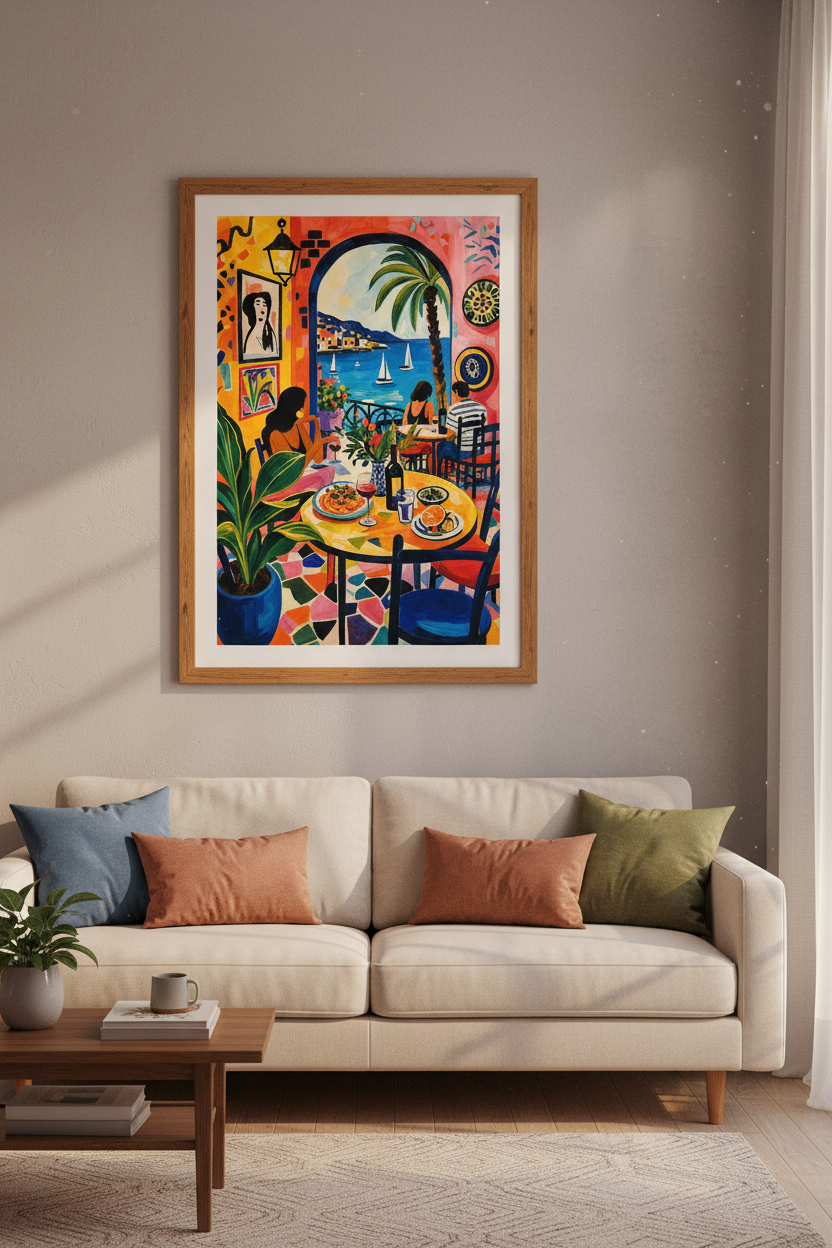 Amalfi Coast Cafe | Mediterranean Fauvism Art, Colorful Kitchen Decor