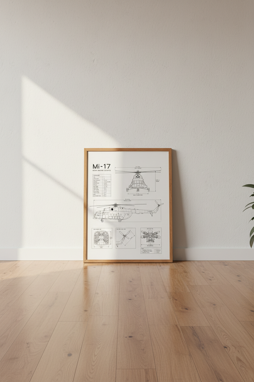 Mi-17 Helicopter Blueprint Wall Art | Aviation Technical Poster | Office Decor