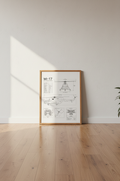 Mi-17 Helicopter Blueprint Wall Art | Aviation Technical Poster | Office Decor
