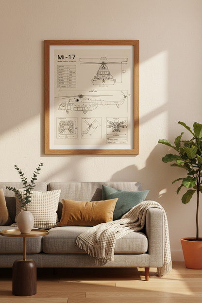 Mi-17 Helicopter Blueprint Wall Art | Aviation Technical Poster | Office Decor