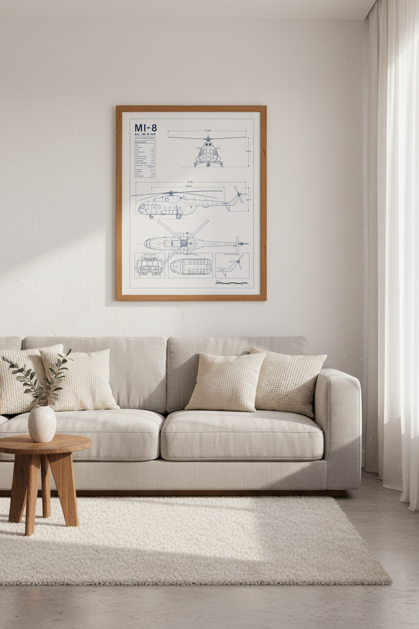 Mil Mi-8 Helicopter Blueprint Art | Aviation Technical Poster, Office Decor