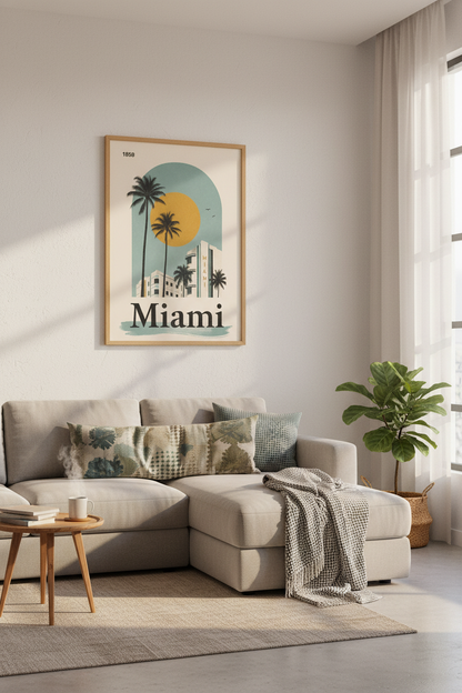 Miami Beach Art Deco Print | Vintage Tropical Travel Poster, Retro Florida Wall Art