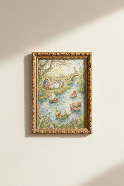 whimsical animal art | watercolor garden, living room decor | pastel poster