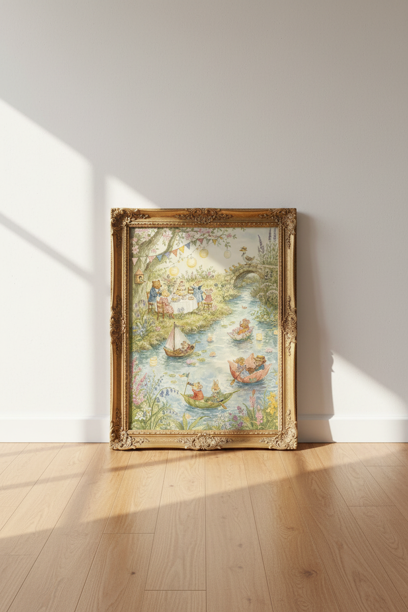 whimsical animal art | watercolor garden, living room decor | pastel poster
