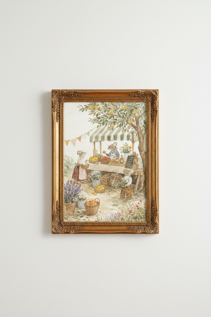 Whimsical Mouse Nursery Print | Storybook Market Woodland Animal, Neutral Kids Wall Art