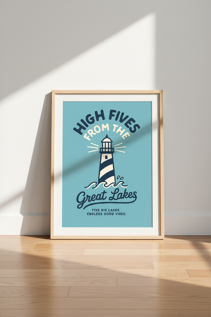 Great Lakes Lighthouse Wall Art | Retro Nautical Print, Lake House Decor