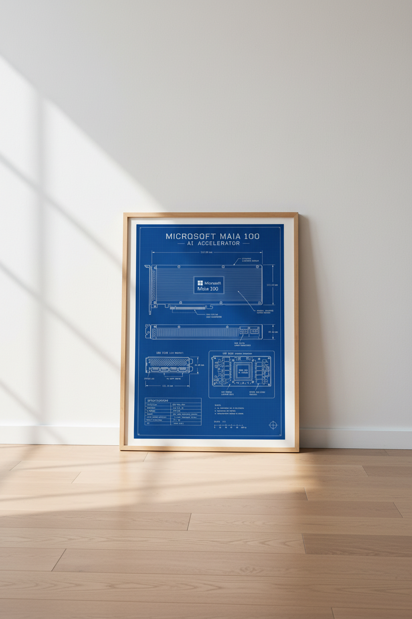 Microsoft Maia 100 AI Accelerator Blueprint | Tech Wall Art, Office Decor Poster
