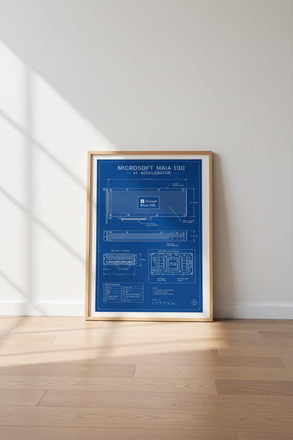Microsoft Maia 100 AI Accelerator Blueprint | Tech Wall Art, Office Decor Poster