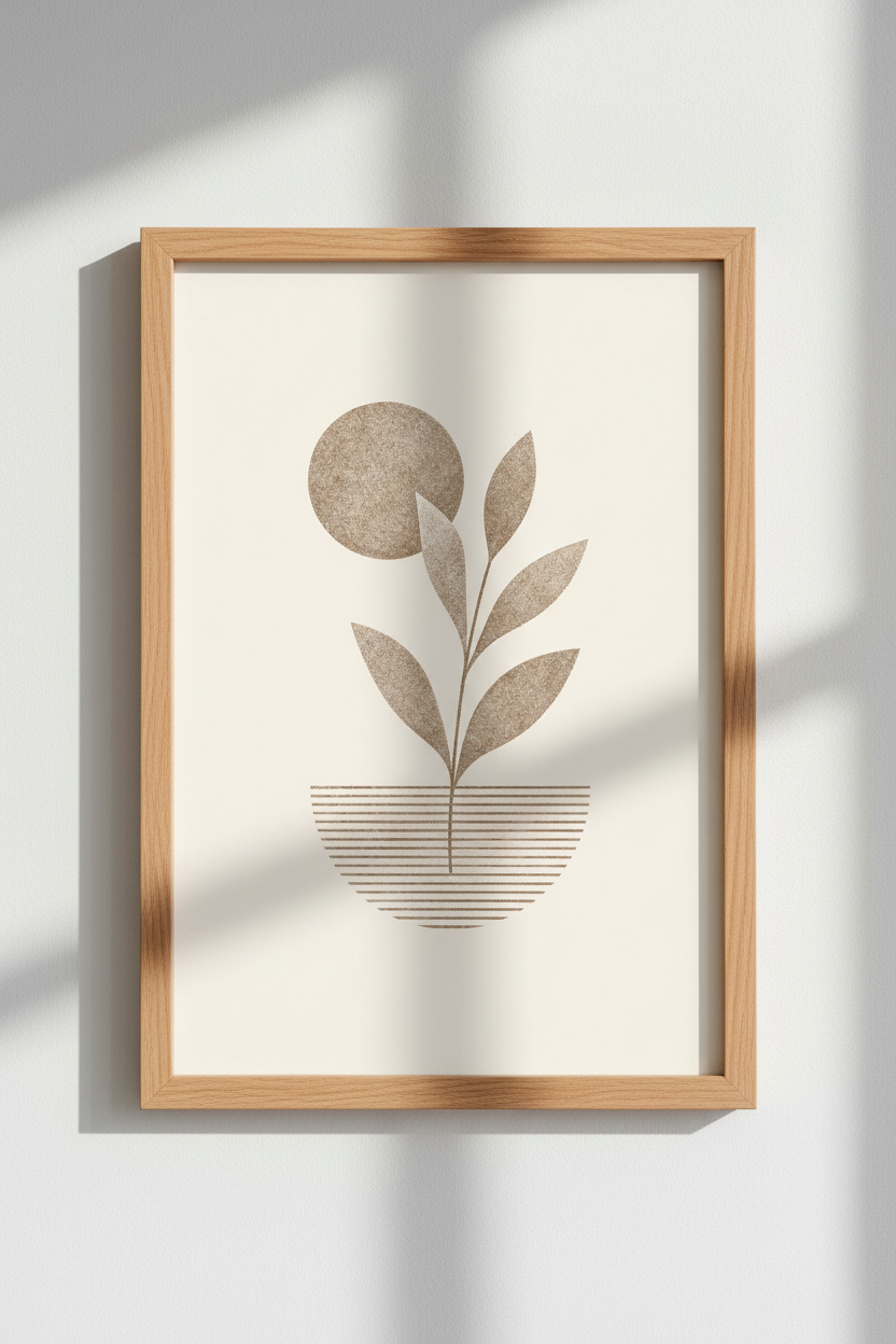 Abstract Botanical Leaf Wall Art | Boho Sun Print, Neutral Bedroom Decor