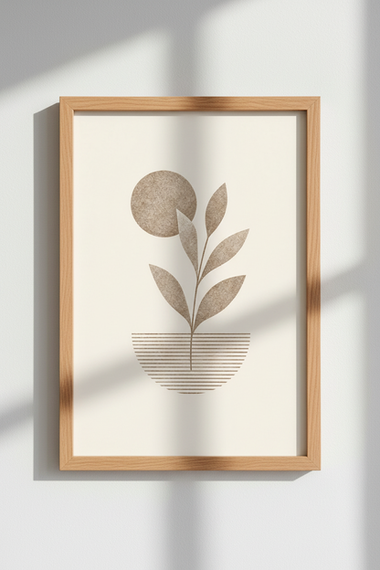 Abstract Botanical Leaf Wall Art | Boho Sun Print, Neutral Bedroom Decor
