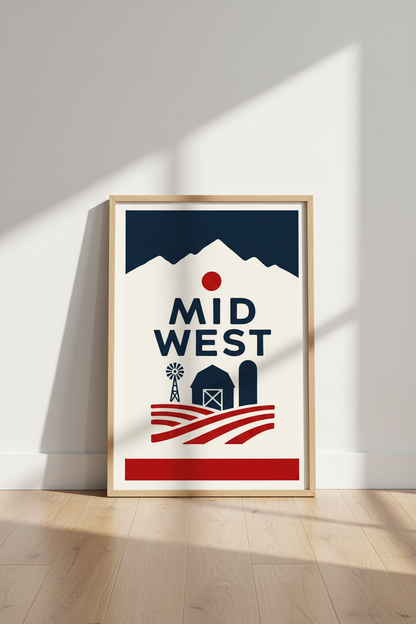 Midwest Farm Wall Art Print | Americana Prairie Decor | Modern Rustic Poster