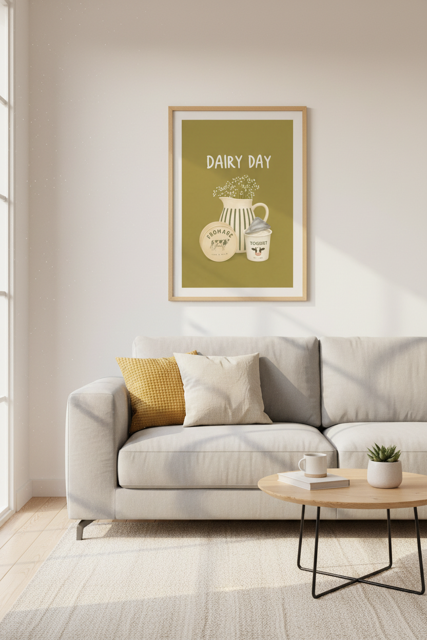 Dairy Day Kitchen Wall Art | French Country Food Poster | Rustic Sage Green Decor