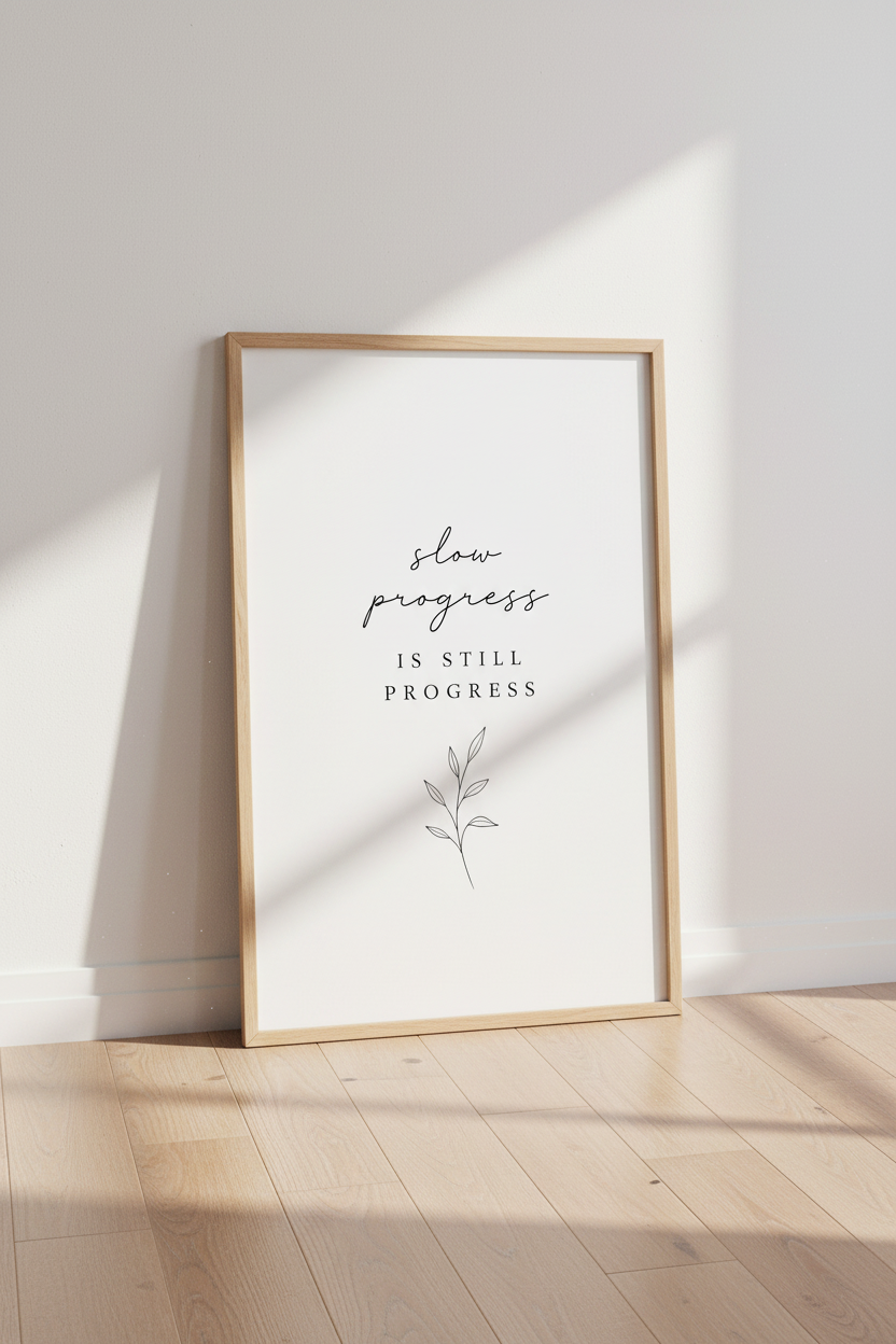 Slow Progress Quote Wall Art Print | Office &amp; Bedroom Decor | Minimalist Poster